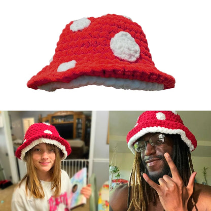 Halloween Crochet Fisherman Hat Soft Bucket Hat Cute Handmade Mushroom Hat Women Children Hat Novelty Photoshoots Hat