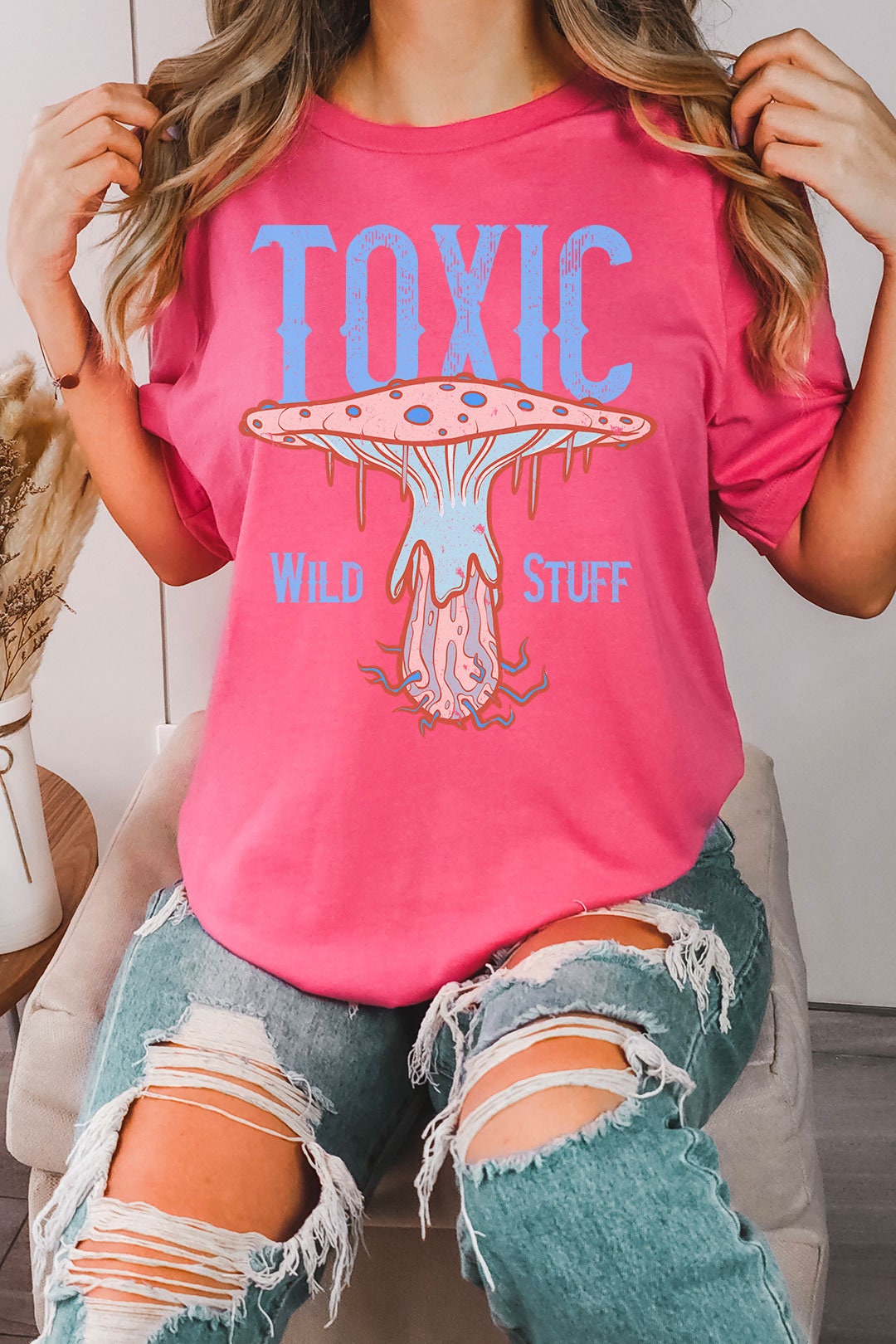 Toxic Blue Boho Mushroom Tee Comfort Colors Tee Gift Idea Retro 70’ Shirt Hippie Style Vintage Life Style Shirt Retro Boho Apparel Gift Idea
